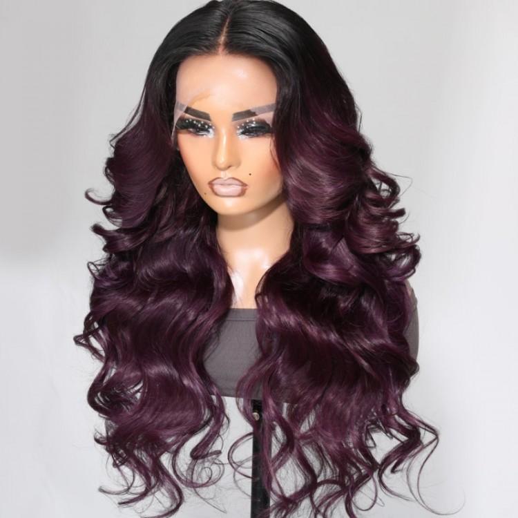 UNice Smokey Deep Purple Ombre 13x4 Lace Front Body Wave Wig 