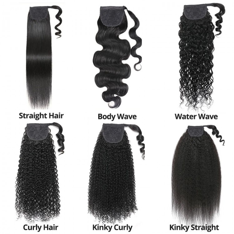 UNice Human Hair Drawstring Ponytail Extension Body Wave Natural Black Color | UNice.com