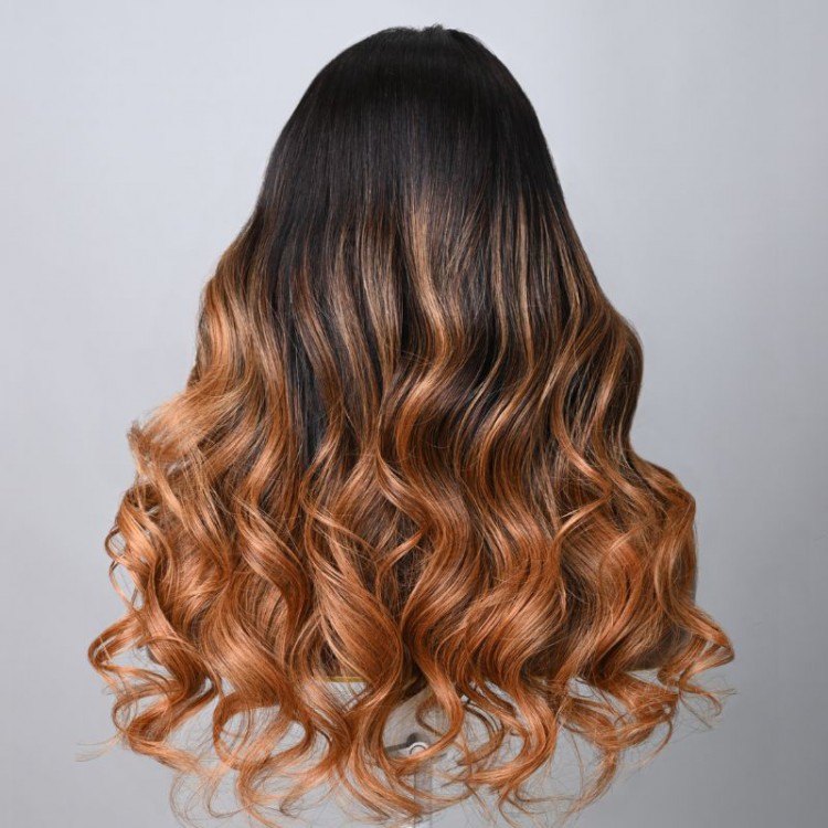 dark brown hair with caramel ombre