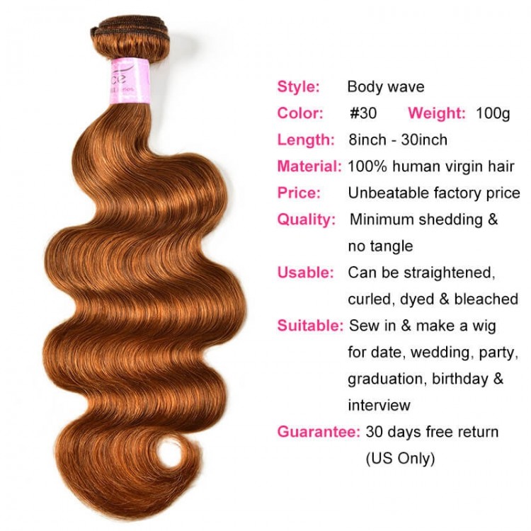 UNice #30 Colored Body Wave Human Hair Bundles 1Bundle 100g Remy Hair  Extensions 
