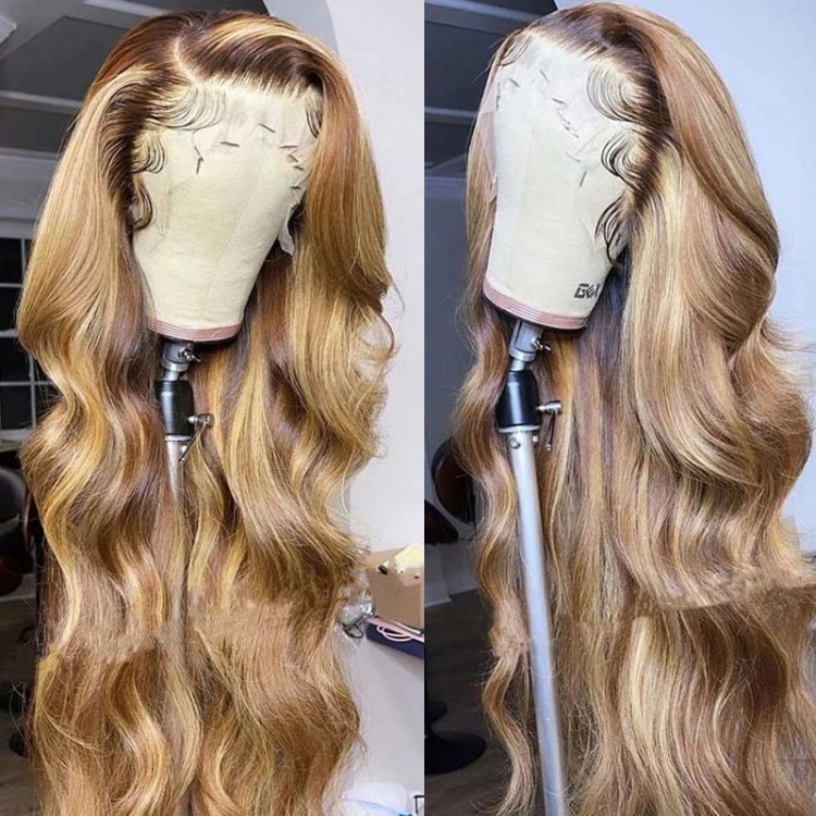 UNice Honey Blonde Highlights 13x4 Lace Front Body Wave Wig 