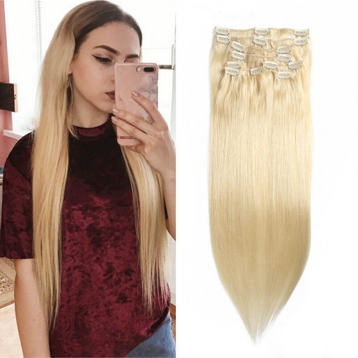 Unice 100g 613 Lightest Blonde Clip In Hair Extensions Cheap