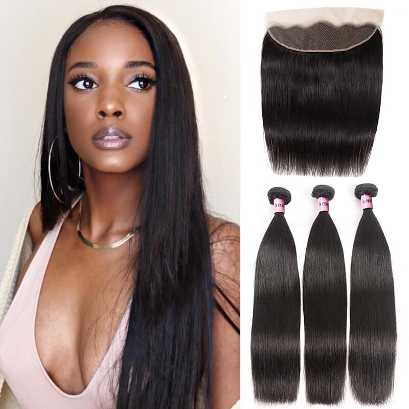 Unice Hair Icenu Series 3 Bundles Straight Human Hair With Lace Frontal Closure