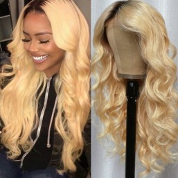UNice Golden Blonde Loose Wave Wig With Dark Roots 13x4 Lace Front