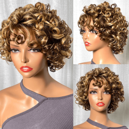 UNice Big Fluffy Brown Mixed Blonde Glueless Bob Curly Wig With Fringe  Bangs | UNice.com