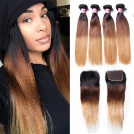 Ombre Human Hair Weave And Closure Ombre Blonde Closure Ombre
