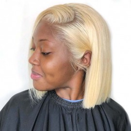 short platinum blonde wig with bangs