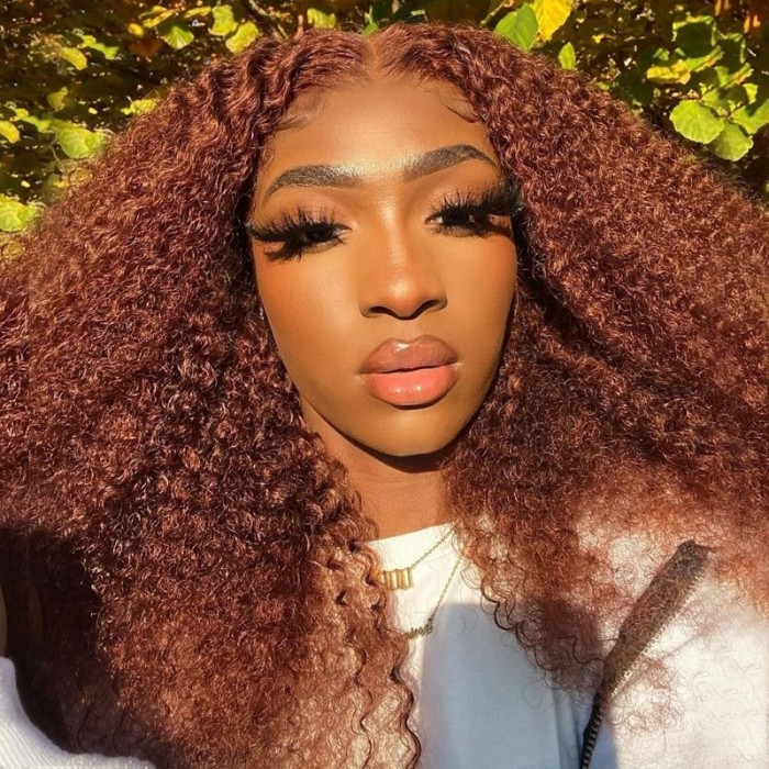 UNice Auburn Brun Couleur Afro Kinky Bouclé 100% Humain Cheveux Perruque