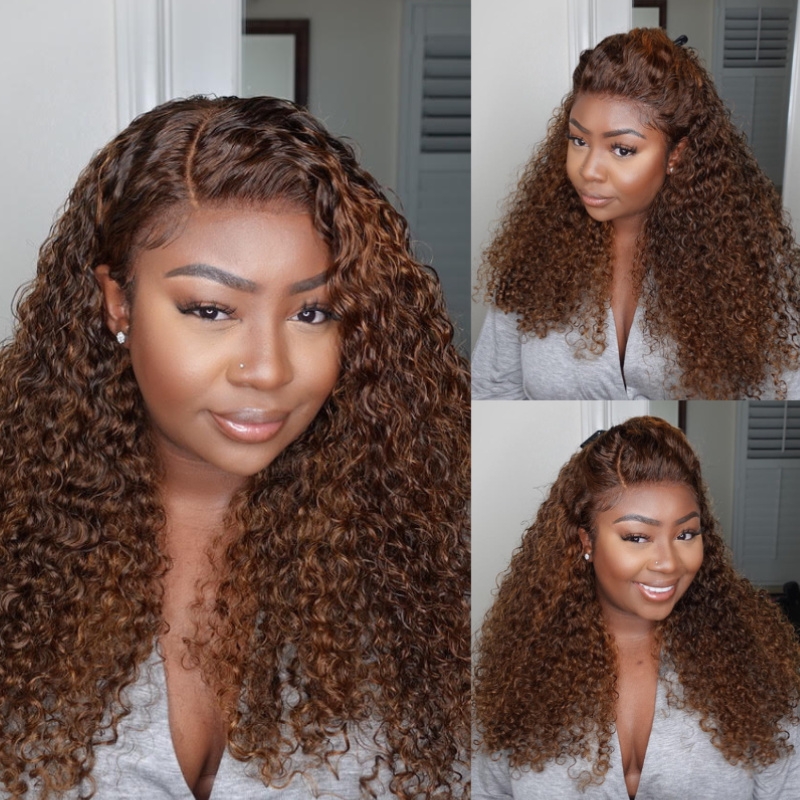 150% Density 13x4 Provocative And Pure Toffee Brown With Highlights Cute Curls Lace Front Wigs Brand Day Sale