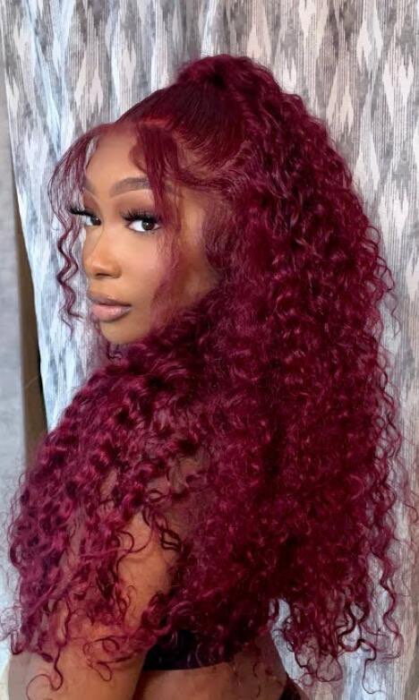 UNice Pre-colored 99J Burgundy Color Straight Lace Part Human Hair Wig ...