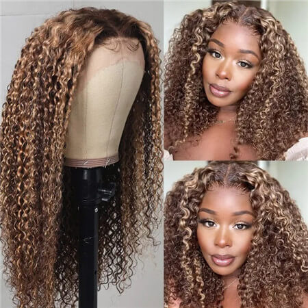 UNice Ombre Honey Blonde Highlight Lace Front Curly Human Hair Wigs Bettyou Series