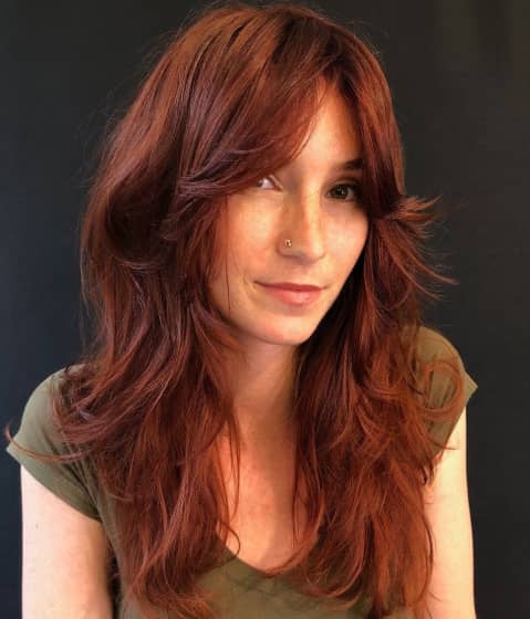 Copper Brown Hair with Bardot Bangs
