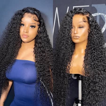 2. UNice Air Wig Wefted Capless 13x4 Lace Front Black Curly Wig