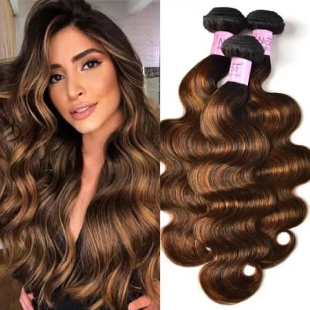 UNice Brown Balayage Highlight Human Hair Weave #FB30 Body Wave Hair Bundles 3 Bundle Deals