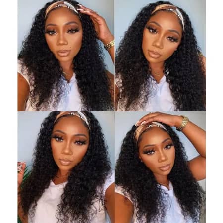 4.UNice Hair Headband Scarf Hair Wig Curly Virgin Human Hair Glueless Wigs No plucking wig for women Virgin Hair Non Lace Front Wig