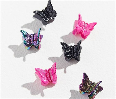Pink and black laser butterfly clips