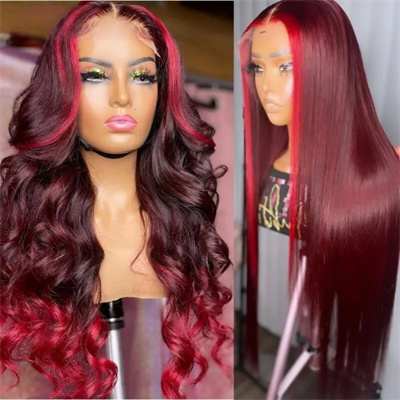  Dark burgundy wig with loose wave