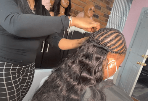 sew in hair extensions onto cornrow braids