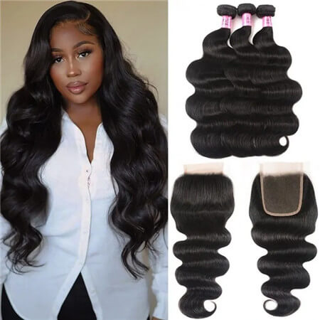 UNice Hair Icenu Series Unprocessed Body Wave Hair 3 Bundles With Lace Closure