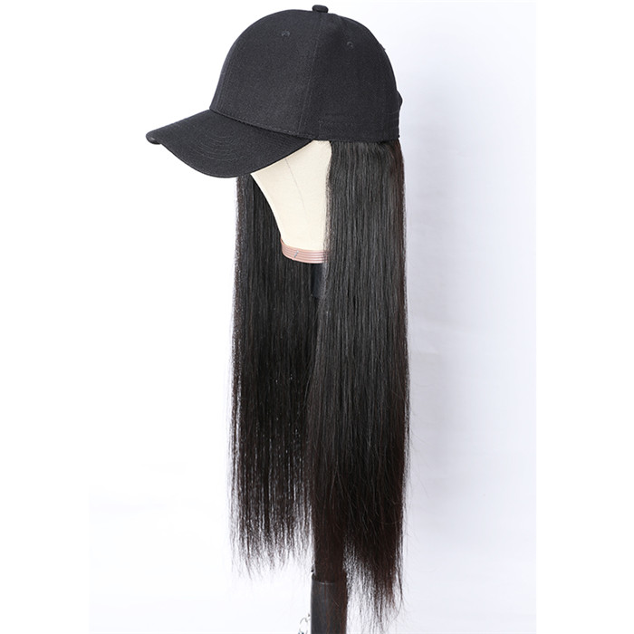 UNice Baseball Cap Wig with Hair Extensions Silky Straight Long Human ...